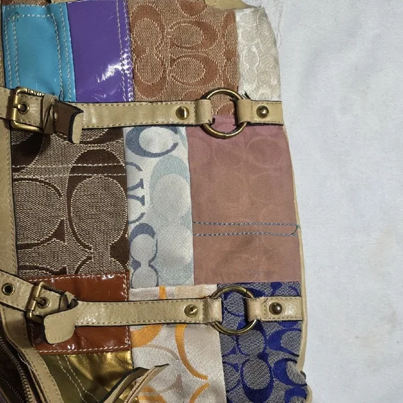 Coach Cream and Blue Shoulder Bag Artistic Design - Picture 2 of 6